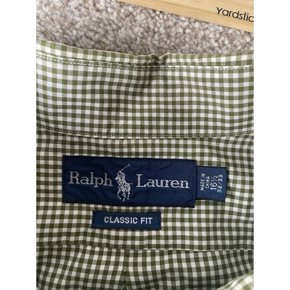 Polo Ralph Lauren Green Striped Shirt Cotton 16.5-34/35 Blue Pony Preppy Men XL